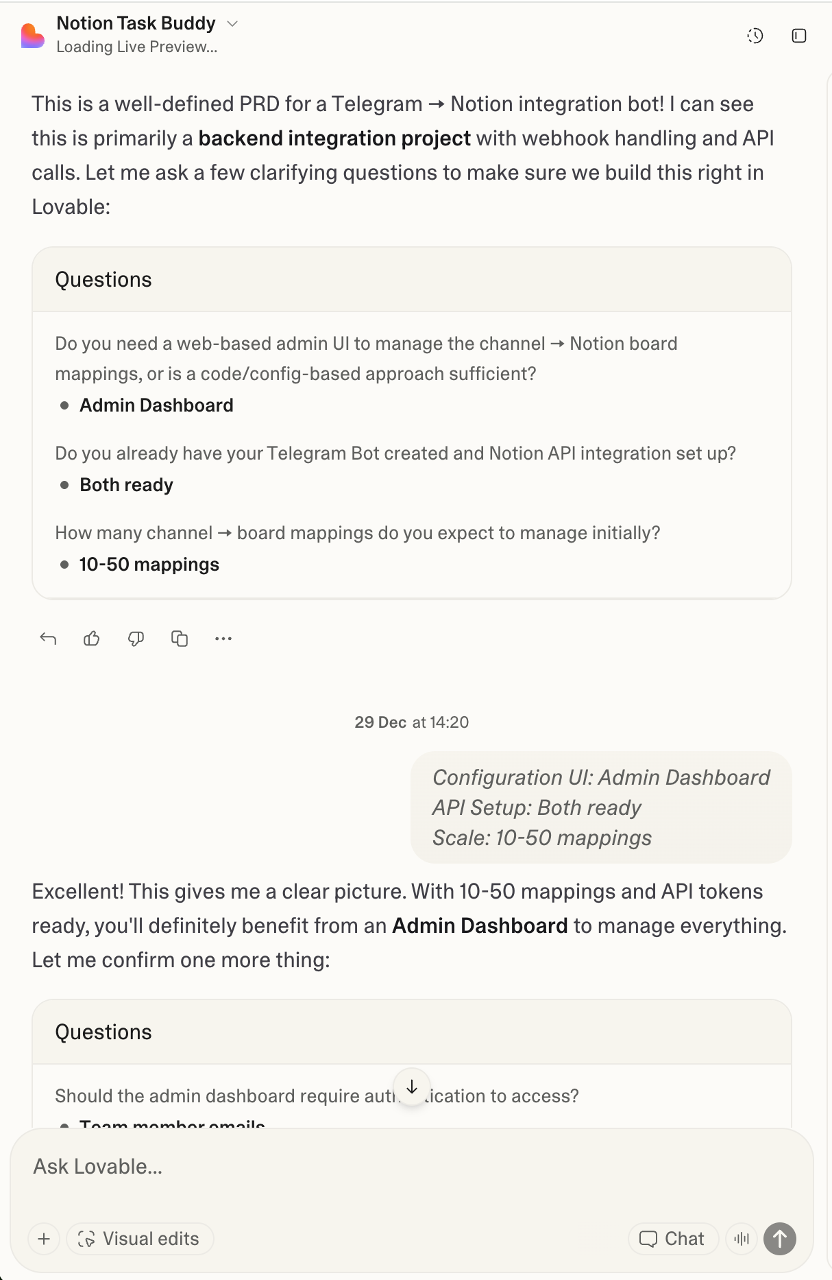 Lovable clarifying questions