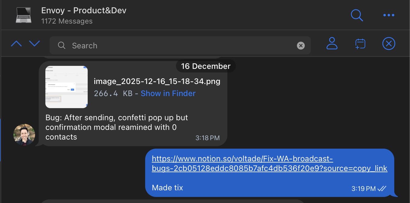 Telegram chat where the bot is tagged